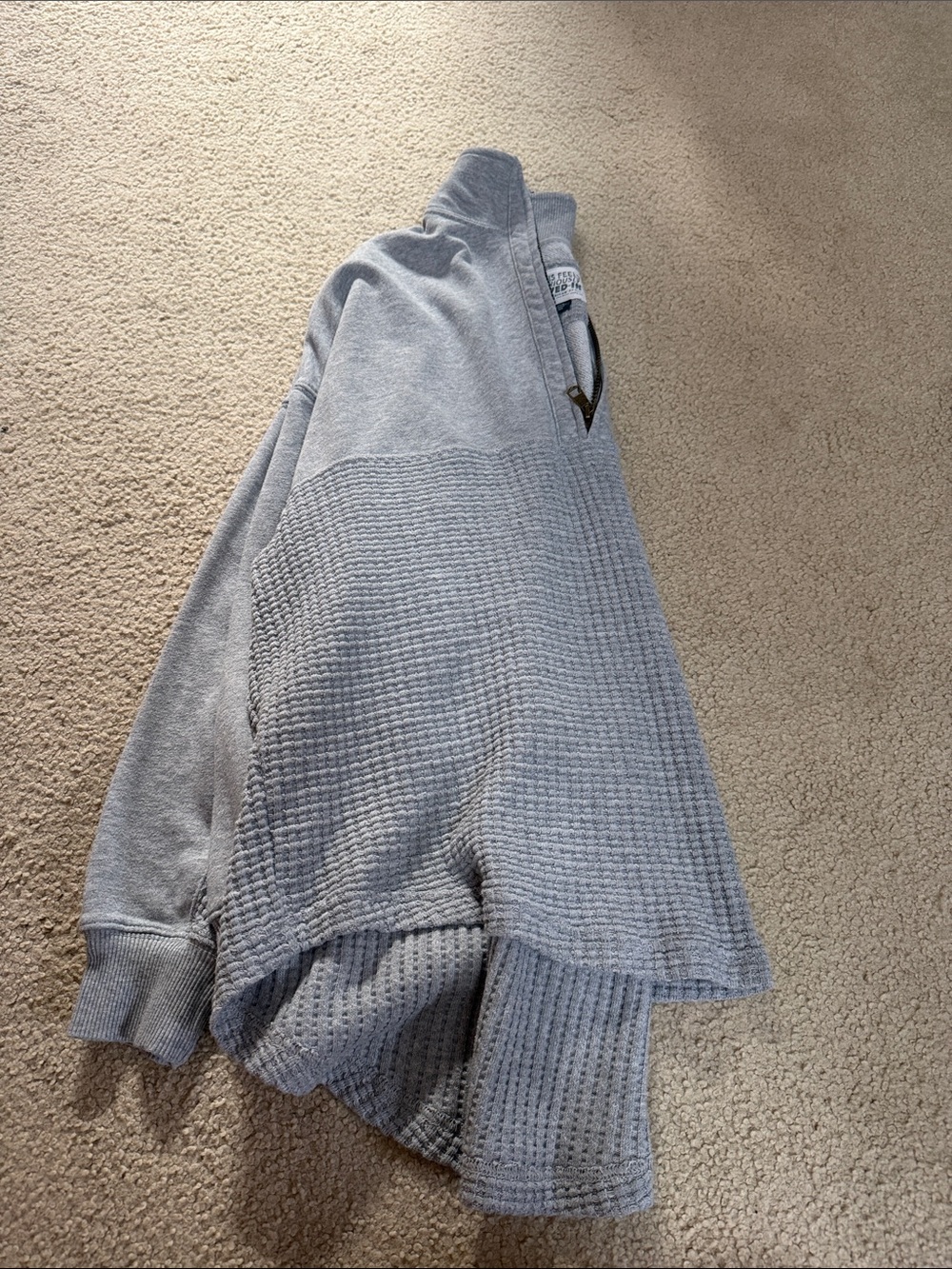 aerie Light Gray Waffle-Knit Pullover Hoodie